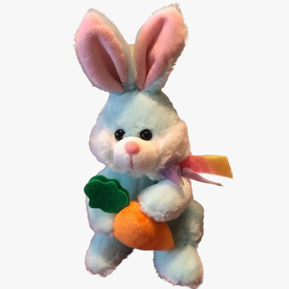 Hug & Luv Bunny Rabbit Plush Blue, White Pink Inside Ears, Ribbon Bow 11"